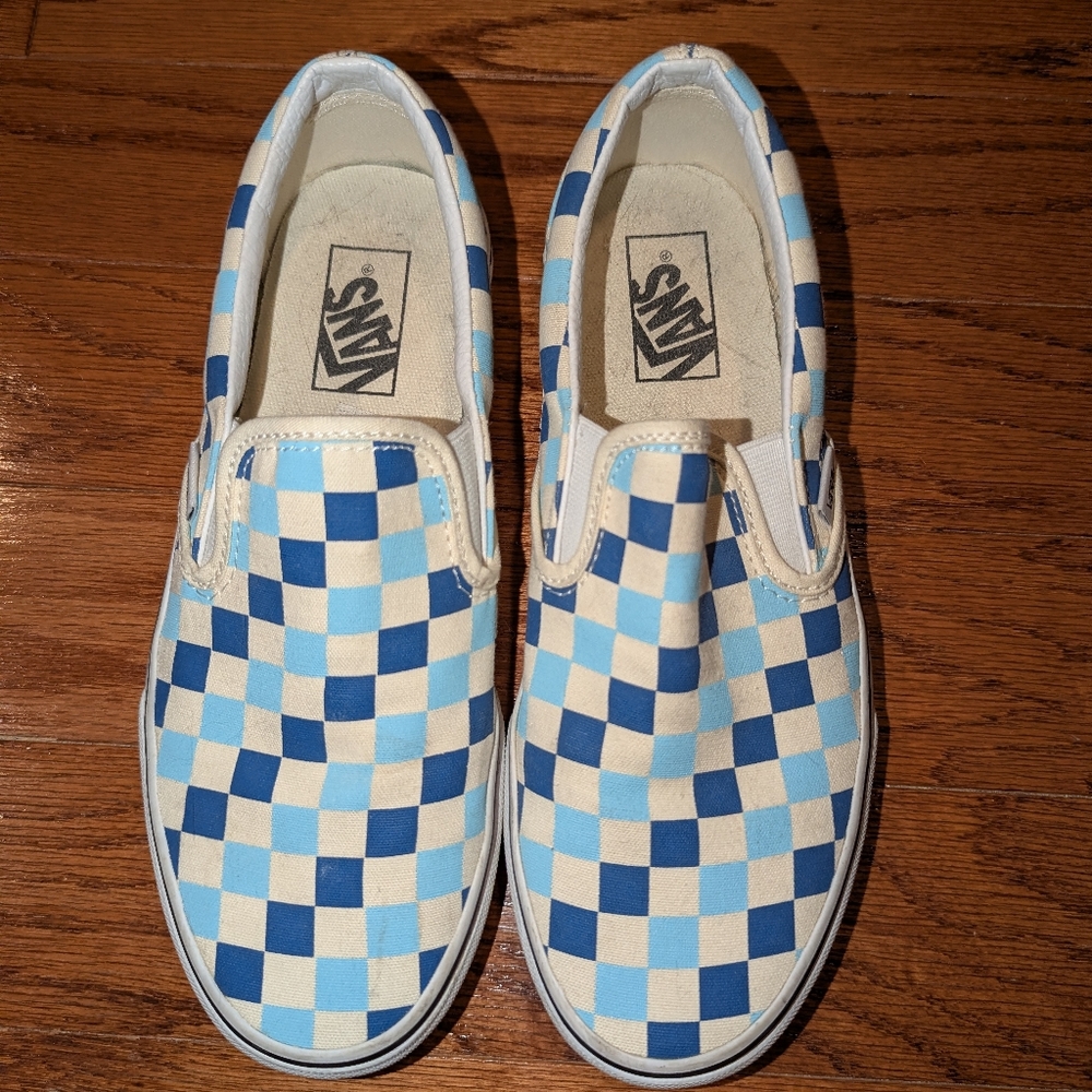 Vans Slip On Sneakers - Light Blue Navy & White Checkerboard - 7 / 8.5